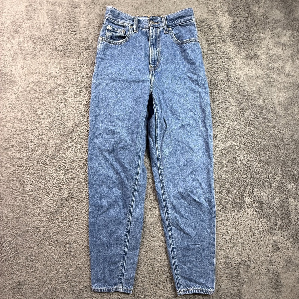 Levis Premium Big E Jeans High Loose Taper Womens 24 Med Wash Blue Denim